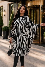 Resim Aişe tesettür Siyah Zebra Oversize Tesettür Tunik 