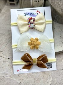 Resim GK Üçlü kız objeli pastel tonlarda kız bebek saç bandana set 