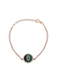 Resim Zirkon Taşlı Pırlanta Montür Rose Altın Kaplama Sedefli Göz Gümüş Bileklik Gümüş - Rose Gold 