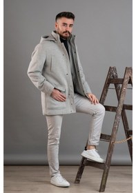 Resim Sir Kapşonlu Fermuar Kapamalı Regular Fit Erkek Kaşe Kaban 