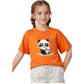 Resim Panios Kids Mother Panda Baskılı Kız Çocuk Kısa Kollu T-shirt Turuncu 
