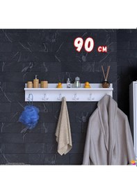 Resim Modilayn Kedi Serisi 86,4x18 Cm 18 Kancalı Banyo Askısı - 6'lı Set Ekstra Düzen Ve Yer Tasarrufu Beyaz 