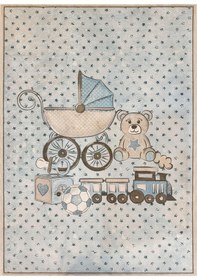 Resim Çocuk Odası Halısı Araba Top Ayıcık Desenli Mavi Dijital Baskı Kaymaz Makinede Yıkanabilir Oyun Halı 