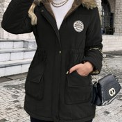 Resim Kadınlar için Kışlık Sıcak Orta Boy Parka Ceketi, Çoklu Cepli, Ayarlanabilir Bel ve Kapüşon - Günlük Düz Renk Mont, Makinede Yıkanabilir Normal Kalıp Soğuk Hava İçin, Dayanıklı Dış Giyim 