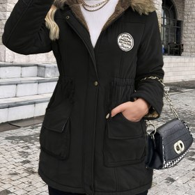Resim Kadınlar için Kışlık Sıcak Orta Boy Parka Ceketi, Çoklu Cepli, Ayarlanabilir Bel ve Kapüşon - Günlük Düz Renk Mont, Makinede Yıkanabilir Normal Kalıp Soğuk Hava İçin, Dayanıklı Dış Giyim 