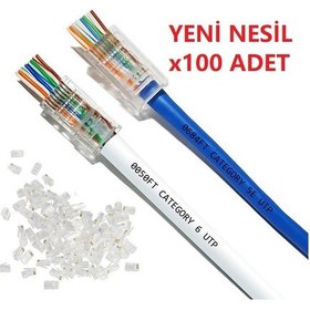 Resim Yeni Nesil Jak Cat5/Cat6 Rj45 Konnektör 100 Lü Paket Cat6 Ez 4381 