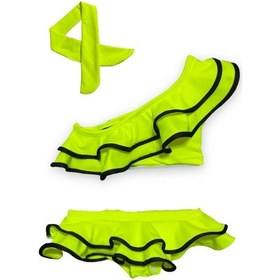 Resim My Kids Wear Kız Çocuk Neon Renkler Pembe Renk Tek Omuz Fırfırlı Bikini Takımı Yeşil 