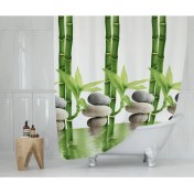 Resim Tropik Banyo Perdesi Bamboo Desen Yerli Üretim Duş Perdesi Plastik C-Halka Hediye 180X200CM Banyo Perdeleri 