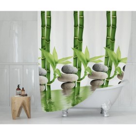 Resim Tropik Banyo Perdesi Bamboo Desen Yerli Üretim Duş Perdesi Plastik C-Halka Hediye 180X200CM Banyo Perdeleri 