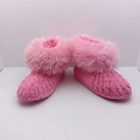 Resim El Emeği Kız Çocuk Pembe Peluş Detaylı Örgü Patik - 28-29 Numara - El Örmesi 