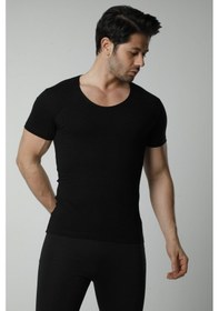 Resim Hmd 714 3'lü Derin Bisiklet Yaka Kısa Kollu Likralı T-shirt - Sıyah Siyah 