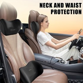 Resim 2 adet Hafıza Köpüğü Bel Desteği ve Başlık Seti, Araba Koltukları ve Ofis Kullanımı için Uygun, Unisex Tasarım, Hafif ve Taşınabilir, Tüm Mevsim Konforu, Uzun Sürüşler ve İş Günleri için Temel, Seyahat Yastığı 