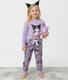 Resim Kız Çocuk Pamuklu Baskılı Pijama Takımı-16830 Mor 