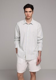 Resim Relaxed Fit Shirt Neck Çizgili Erkek Mavi Uzun Kol Gömlek Colin's