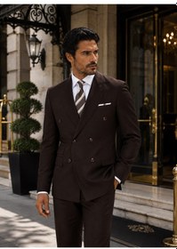 Resim İlayda Emir Luxury, İtalyan Kesim,slim Fit, Kruvaze, Erkek Takım Elbise Kahverengi 