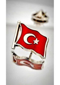 Resim Yörük Tasarım Türk Bayrağı Gümüş Yaka Rozeti 3d 3 Boyutlu Dalgalı 