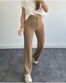Resim Nevege Butik Nevege Kadın Krep Kumaş Likralı Ön Çimalı Ispanyol Paça Palazzo Pantolon Camel 
