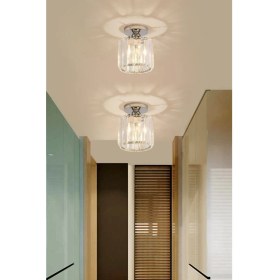 Resim Mediterian Şık Gümüş Kristal Taşlı Tekli Tavan Avizesi 14x20 cm 