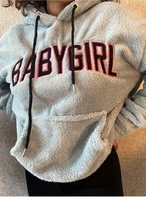 Resim MET AND MARCH Bebek Mavisi Peluş Yumuşak Kapüşonlu Babygirl Baskılı Sweatshirt 