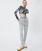 Resim Yüksek Bel Lastikli Straight Jean Kot Pantolon Crop Düz Paça - Baggy Jean 