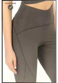 Resim Missmaral Slim Fit Yüksek Bel Toparlayıcı Haki / Khaki Spor Tayt Flatlock Dikiş Detaylı Fit Tasarım Oslo 1090 Haki 