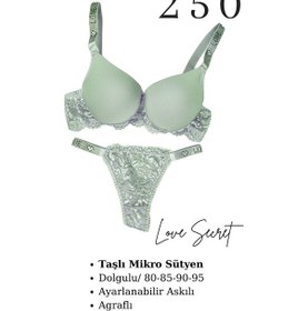 Resim Tılsım Lingerie Murays Kadın 3lü Taşlı Mikro Sütyen Takım Gri/kırmızı/yeşil 