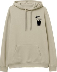 Resim Cocktail Baskılı Krem Hoodie 