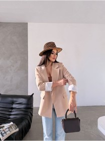 Resim Moda İkra Kadın Lila Astarlı Blazer Ceket Kol Içi Çizgili Katlama detaylı 