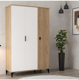 Resim 6303 Neva 3 Kapılı 200 Cm Gizli Çekmeceli Gardırop , Elbise Dolabı , Genç Odası Beyaz Sepet 