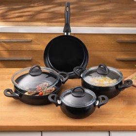 Resim Emsan Crystal 7 Parça Güveç Seti Siyah 