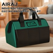 Resim 1 adet AIRAJ Ağır Hizmet Tipi Erkek Alet Çantası - Dayanıklı 600D Oxford Kumaş, Yeşil/Siyah Geniş Ağızlı & Bol Depolama Cepli - Elektrikçiler, Marangozlar, Mekanikler için İdeal, Büyük Alet Çantası 