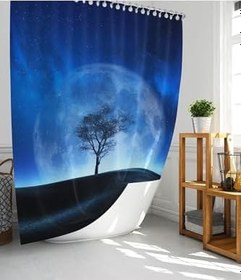 Resim Tropik Home Banyo Duş Perdesi Ay Desen Manzaralı Dijital Baskılı Banyo Perdesi, Tek Kanat C Halkalı-180x200 cm 