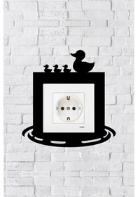 Resim Ördek Ve Gölet Tasarım Priz Çerçevesi İç Ölçü 8,4x8,4 Cm Dekoratif Priz - Anahtar Çerçevesi 