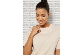 Resim Nike Sportswear Organic Cotton Short Sleve Dress Nakış Swooslu Bej Elbise 