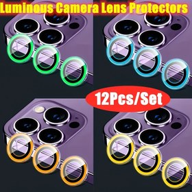 Resim iPhone için 12'li Lüminöz Kamera Lensi Koruyucular, Alüminyum Alaşım Gece Işığı Filmi, iPhone 11/12/13/14/15/16 Pro Max/Mini/Plus Serisi ile Uyumlu 