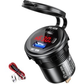 Resim Autoline 12-24volt Araç/tekne/motosiklet Için (quick)hızlı Şarj Voltmetre Usb/type C Portlu 