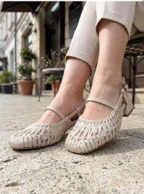 Resim Nesilshoes Nesil Shoes Pine 2023 Bej Topuklu Örgü Kadın Sandalet 