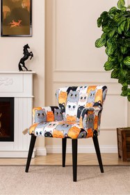 Resim LOVİSSE HOME Siyah Ayak Patchwork Desen Berjer Tekli Koltuk Balkon, Ofis, Bekleme, Güzellik Merkezi, Çay Seti 