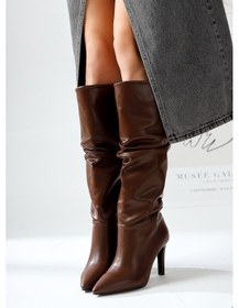 Resim Rimaz Kahve Körüklü Uzun Sivri Topuklu Çizme 001 