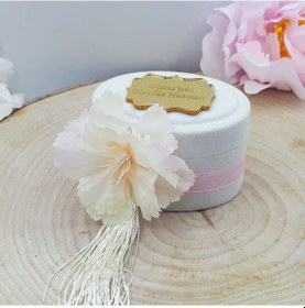 Resim Büyük Çiçekli Flok Kutu Üzeri Pleksi Nikah Şekeri 30 Adet 