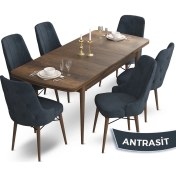 Resim Canisa Concept Ahu Serisi 80 x 132 cm Açılabilir Masa Barok Ahşap Desen Mutfak Masa Takımı 6 Sandalye 