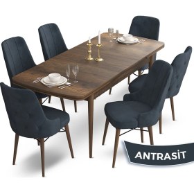 Resim Canisa Concept Ahu Serisi 80 x 132 cm Açılabilir Masa Barok Ahşap Desen Mutfak Masa Takımı 6 Sandalye 
