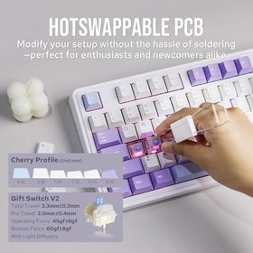 Resim Coverzone Ajazz AK980 Ekranlı Mekanik Klavye RGB, Tam Boy Hot-Swap 3 Modlu 8000 Mah Batarya Oyun Klavyesi, Bluetooth /2.4g Kablosuz/Type-C Kablolu Mor/Gift Switch 