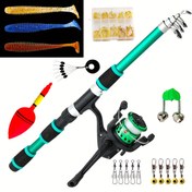 Resim Fishing Pole Set Full Kits, Teleskopik Olta Çubuğu, Döner Makara Yemler ve saç tokası Seyahat Çubuğu Seti 