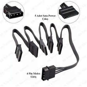 Resim Hdd/Ssd Için 4Pin Ide Molex To 5 X 15Pin Sata Güç Kablosu 