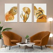 Resim Soyut Desen Bitki 3'lü Mdf Tablo Set 
