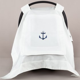 Resim Asil Marin Nakışlı Köşeli Puset Örtüsü 