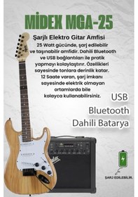 Resim Midex Rph-320wd-25amp Ahşap Renk Strat Kasa Sss 25w Amfili Elektro Gitar Seti 
