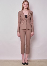 Resim Jument Kadın Yakalı Cep Kapaklı Uzun Kol Hafif Likralı Kumaş Blazer Ceket(Pantolon 40076)-Vizon 