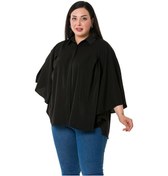 Resim Büyük Beden Pelerin Kollu Gizli Patlı Pilikaşe Detaylı Siyah Gömlek-siyah Siyah 